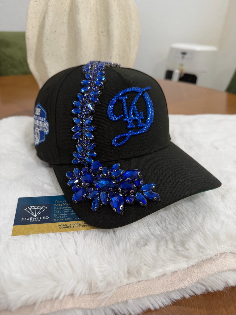 New Era Black LA Dodger Snapback Hat with Royal Blue Crystal Embellishments
